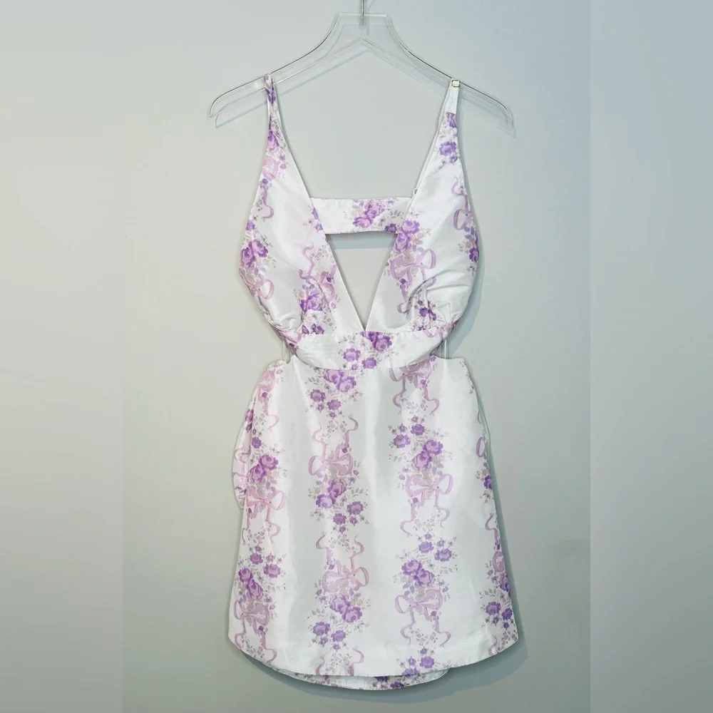 LoveShackFancy Till French Lilac White Sateen Bow Back Dress Size 12 NWT - Picture 14 of 16